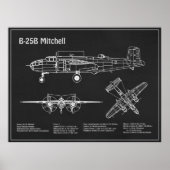 B-25B Mitchell Doolittle - Airplane Blueprint PD Poster (Vorne)