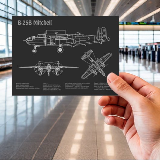 B-25B Mitchell Doolittle - Airplane Blueprint PD Postkarte