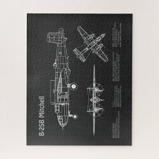 B-25B Mitchell Doolittle - Airplane Blueprint PD Puzzle (Vertikal)