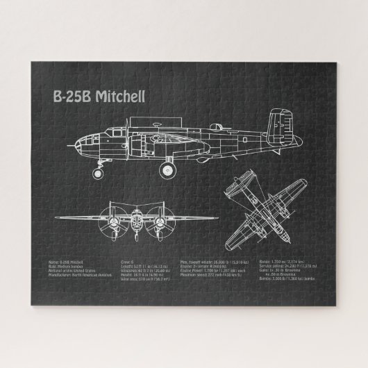 B-25B Mitchell Doolittle - Airplane Blueprint PD Puzzle (Horizontal)