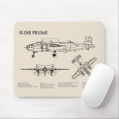 B-25B Mitchell Doolittle - Airplane Blueprint SD Mousepad (Mit Mouse)