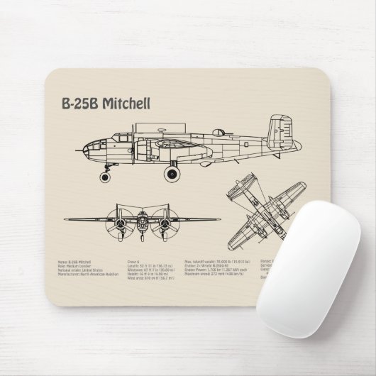 B-25B Mitchell Doolittle - Airplane Blueprint SD Mousepad (Mit Mouse)