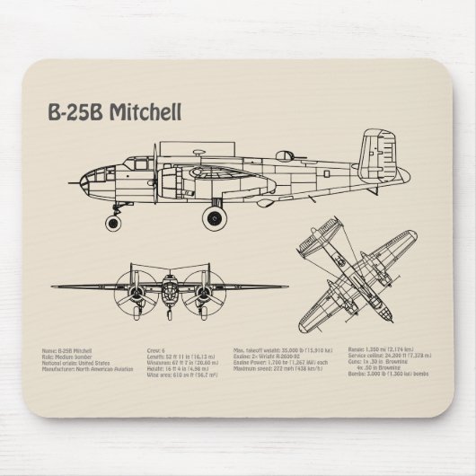 B-25B Mitchell Doolittle - Airplane Blueprint SD Mousepad (Vorne)