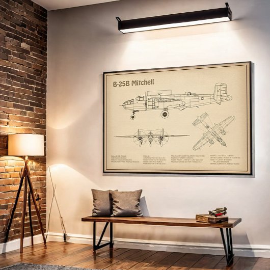 B-25B Mitchell Doolittle - Airplane Blueprint SD Poster