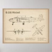 B-25B Mitchell Doolittle - Airplane Blueprint SD Poster (Vorne)