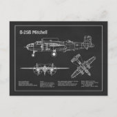 B-25B Mitchell Doolittle - Flugzeug-Bauplan PD Postkarte (Vorderseite)