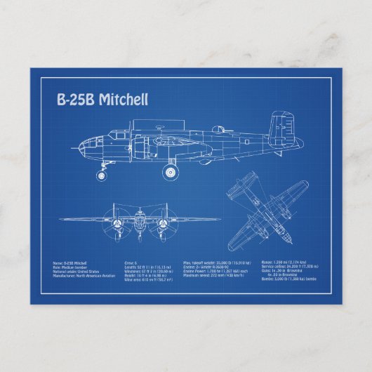 B-25B Mitchell Doolittle - Flugzeugkonzept AD Postkarte (Vorderseite)