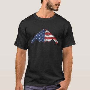 B-2 Bomber Stealth Aircraft Schematic American Fla T-Shirt