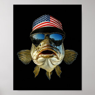 B Angler-Shirt USA-Flagge Amerikanischer Hut Sonne Poster