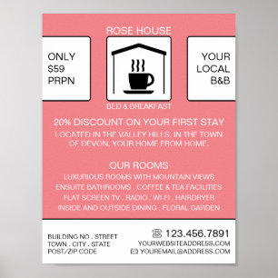 B&B Logo, Bed & Breakfast Unterkunft Werbung Poster