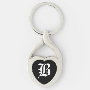 "B" Black Heart Keychain Schlüsselanhänger