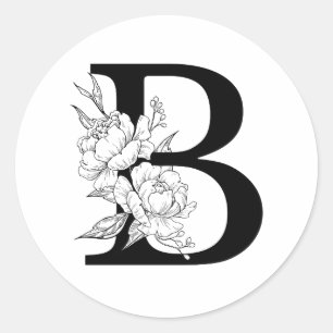 B botanisches Monogramm. Buchstabeninitiale mit Pä Runder Aufkleber