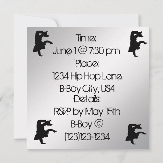 B-Boying Party Einladung (Rückseite)