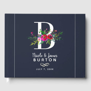 B Brief Anfangsmonogramm Floral Name Hochzeit Gästebuch