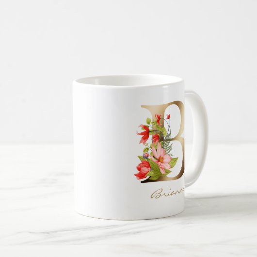 B Brief | Floral Gold Monogram Kaffeetasse (VorderseiteRechts)