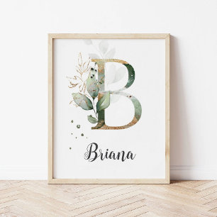 B Buchstabe Monogramm Grünpflanzen Kinderzimmer Na Poster