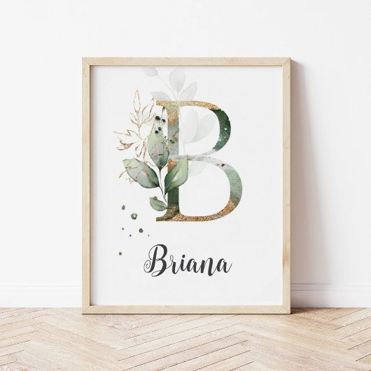 B Buchstabe Monogramm Grünpflanzen Kinderzimmer Na Poster