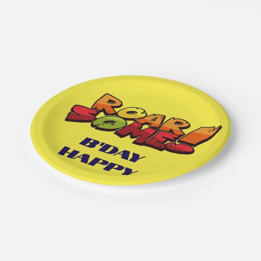 "B’Day Happy" Rundpapierplatte Pappteller (Schrägansicht)