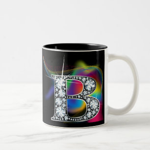 "B" Diamantblende auf Rainbow Swirl-Tasse Zweifarbige Tasse