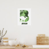 "B" Dinosaurier Watercolor Green Child's Name Post Poster (Küche)