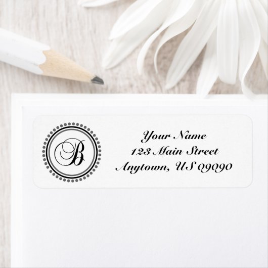 B Dot Circle Mongram Address Label (schwarz / grau (Insitu)