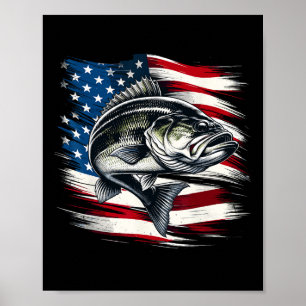 B Fisch USA-Flagge Fischer 4. Juli Angeln  Poster