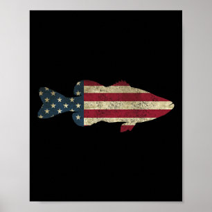 B Fischen der amerikanischen Flagge Vintager Patri Poster