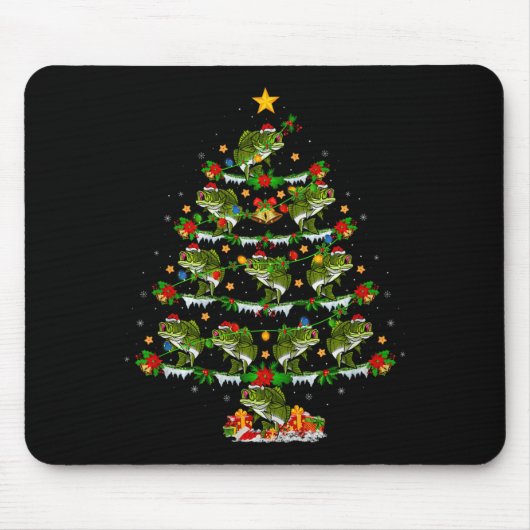 B Fish Christmas Tree Lights Funny B Fishing Xmas Mousepad (Vorne)