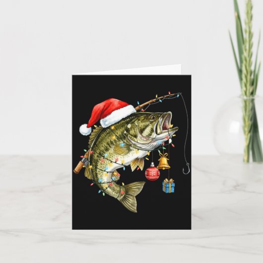 B Fish Festive Lights Christmas Funny Fishing Long Karte (Vorderseite)