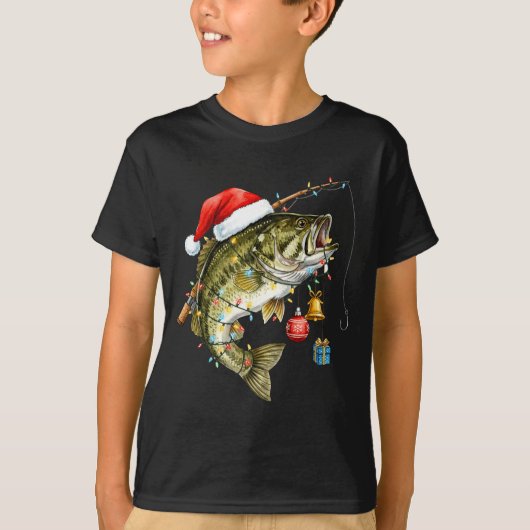 B Fish Festive Lights Christmas Funny Fishing Long T-Shirt (Vorderseite)