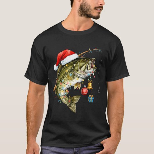 B Fish Festive Lights Christmas Funny Fishing Long T-Shirt (Vorderseite)