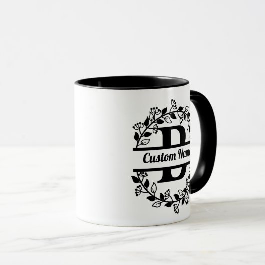 B Floral Monogram Letter Tasse (VorderseiteRechts)
