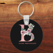 B Floral Monogram Name Letters Pink Agate Schlüsse Schlüsselanhänger (Vorderseite)