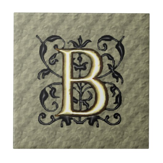 B - geprägtes Vintage-Monogramm (Gold) Fliese (Vorderseite)