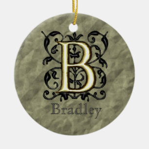 B - geprägtes Vintage-Monogramm Keramikornament