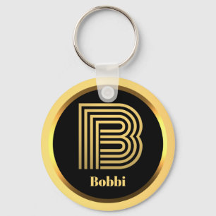 B Gold Mit Monogramm Buchstabe Personalisiert Schlüsselanhänger