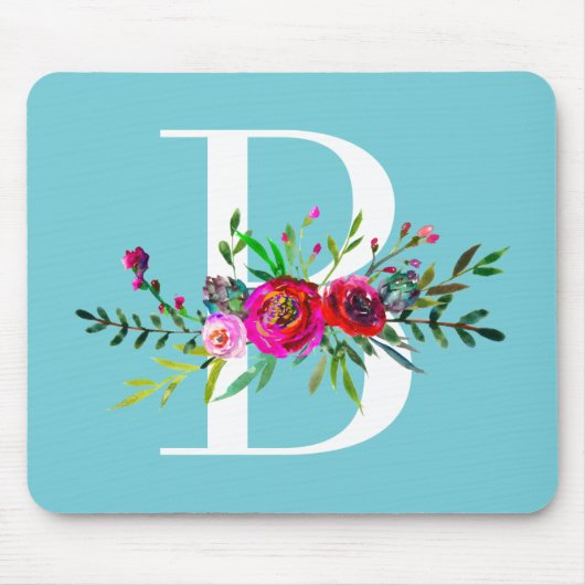 B Initial Monogram, Floral, benutzerdefinierte Far Mousepad (Vorne)
