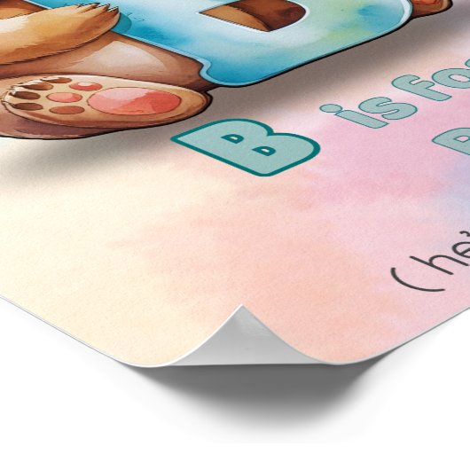 B is for Bear – Big and Cuddly Alphabet Nursery Poster (Ecke)