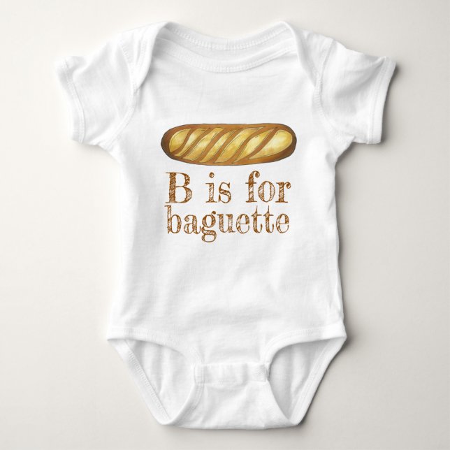 B ist für BAGUETTE French Bread Loaf Alphabet ABCs Baby Strampler (Vorderseite)