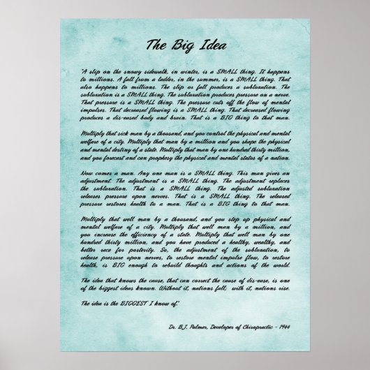 B J Palmer - Die große Idee der Chiropraktik Poster (Vorne)