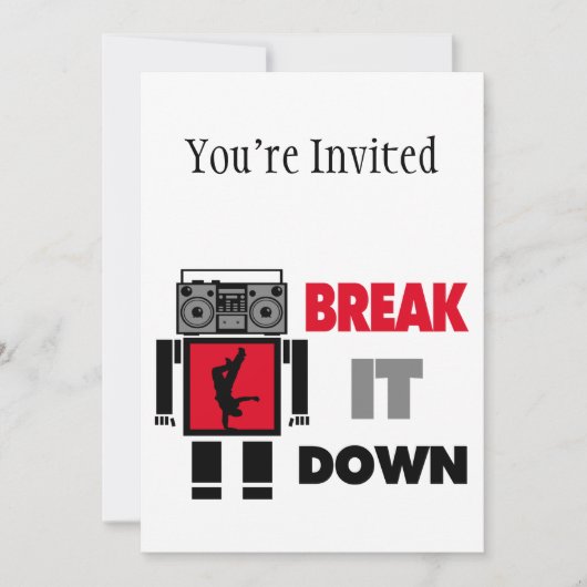 B-Junge Boombox Roboter-Bruch es unten Einladung (Vorderseite)