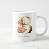 B Letter Gold Monogram | Rote Orange Grüne Blume Jumbo-Tasse (Rechts)