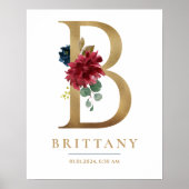 B Letter Monogram Name Marsala Floral Kinderzimmer Poster (Vorne)