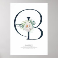 B Letter Monogram Weiße Blume und Grüne