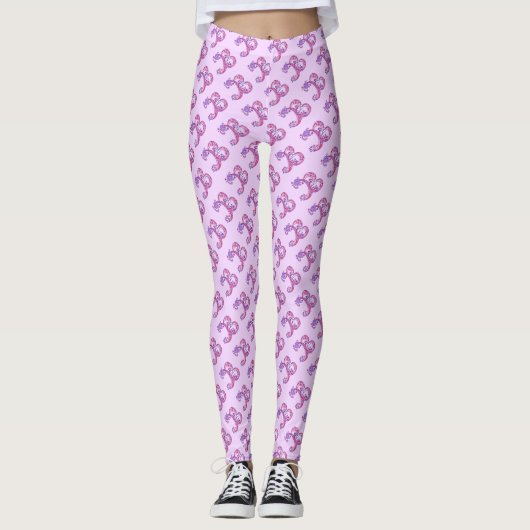 B mit Monogramm lila rosa gemusterte Leggings (Vorderseite)