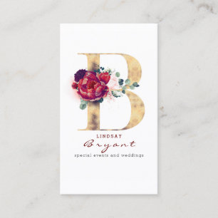 B Monogram Burgundy Red Blume and Imitats Gold Visitenkarte