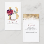B Monogram Burgundy Red Blume and Imitats Gold Visitenkarte (Vorne/Hinten)