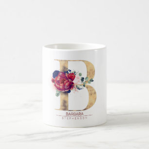 B Monogram Floral Burgund Red and Navy Blue Kaffeetasse
