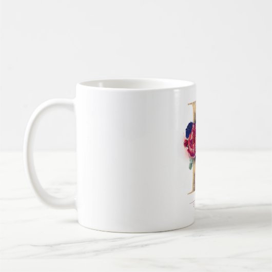 B Monogram Floral Burgund Red and Navy Blue Kaffeetasse (Links)