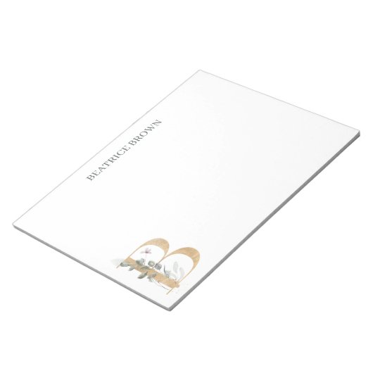 B Monogram Floral Personalisiert Editor Notizblock (angewinkelt)